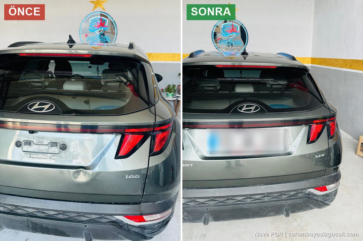 Hyundai Tucson bagaj kapağı göçük düzeltme öncesi ve sonrası