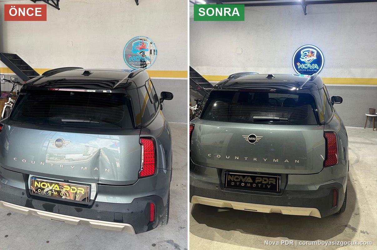 MINI Countryman bagaj kapağı göçük düzeltme öncesi ve sonrası